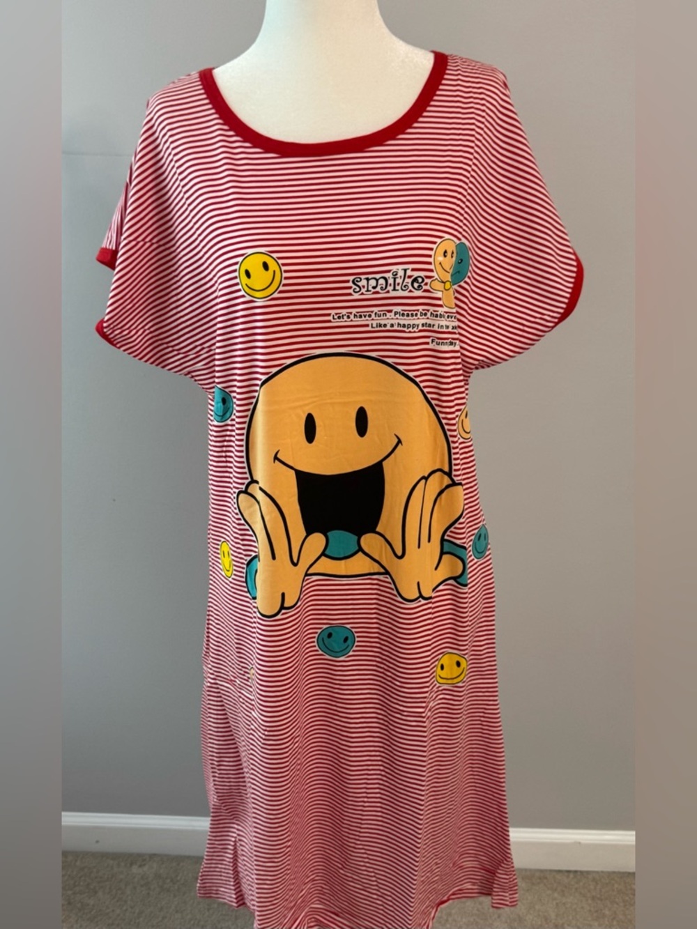 Women’s Nightgown Pajamas Short Sleeve Soft Dress Sleepwear New Red M L XL XXL